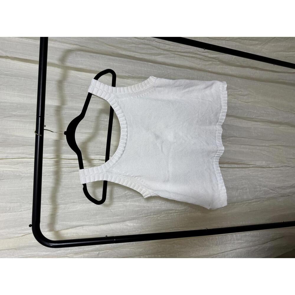 Vintage Jeannie Pierre White Cropped Knit Tank Top - Size S/M